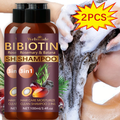 Two-Pack 100 ml Batana Oil Shampoo with Biotin and Rosemary Extract for Daily Hair Care Routines