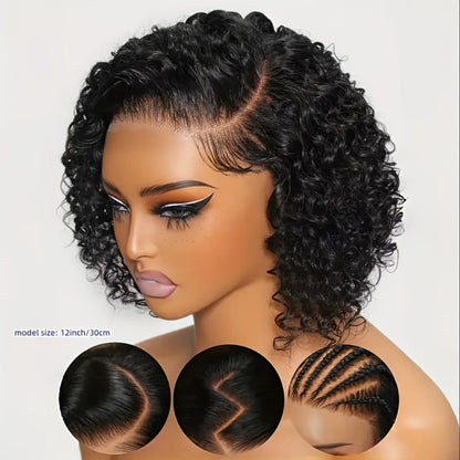 Lace Front Wig Kinky-Curly Human Hair, 8-26 Inch Natural Black with 4x4 Closure and 150% Density