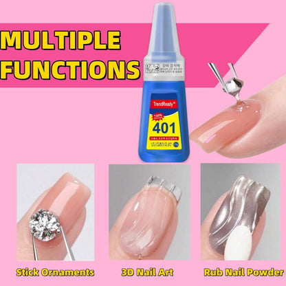 Nail Glue Set, TrendReady 401 25g Bottles in 1+1, 3+1, 5+1 or 7+1 Pack Options with Pointed Nozzles