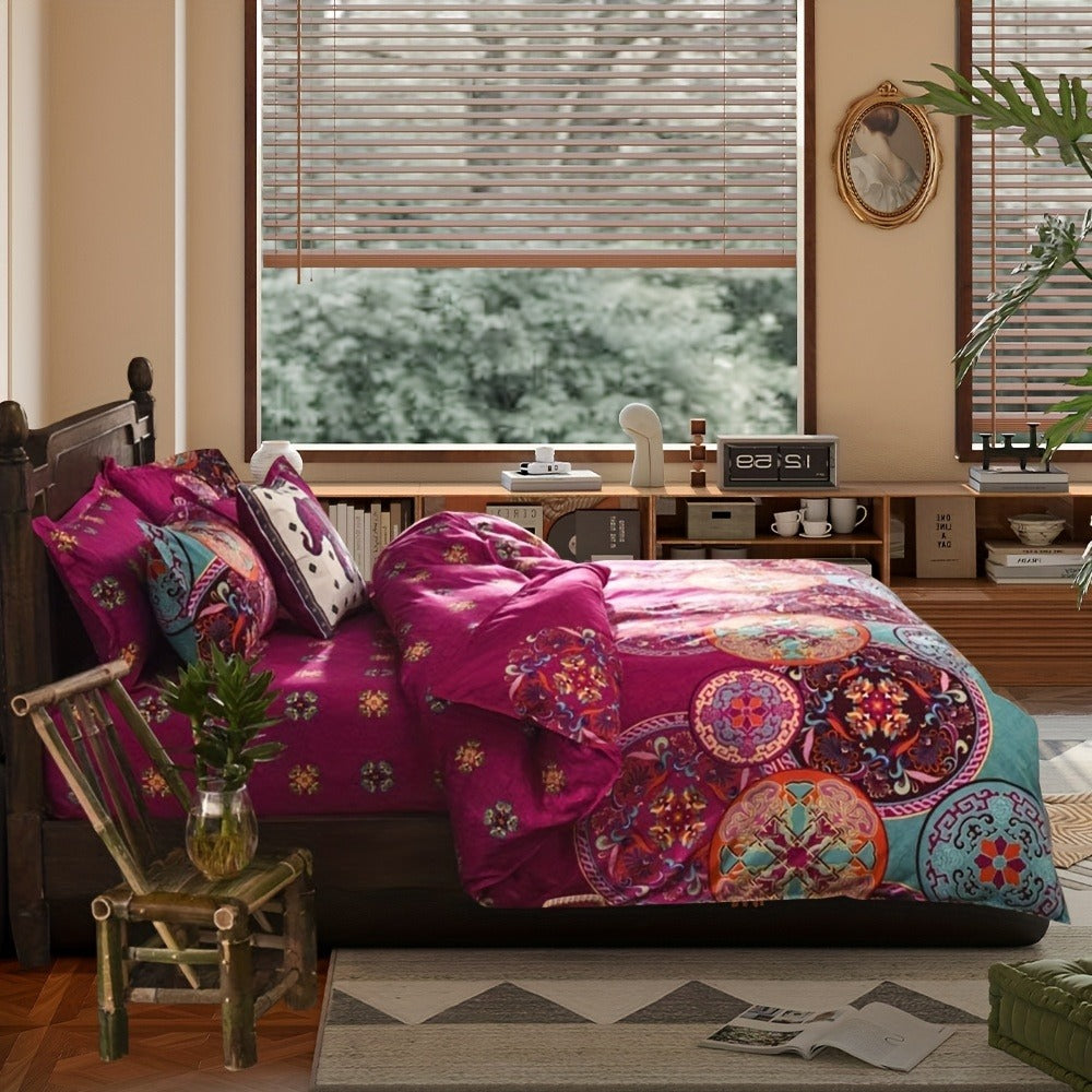 Bohemian Floral Quilt Set in Rose Red, Scarlet Red or Dark Pink with Twin, Queen and King Sizes