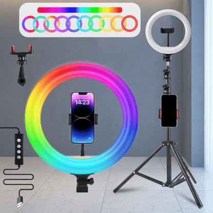RGB LED Ring Light 43-Inch Adjustable Stand with Phone Holder USB Powered Multicolor Circle Fill for an Everyday Personal Care Routine