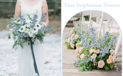 Artificial Flowers Eight-Piece Delphinium Larkspur Set with 33.5-Inch Silk Stems in 11 Colors