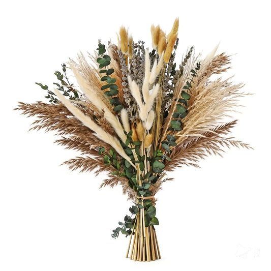 Boho Pampas Grass Dried Flower Arrangement – Lavender Eucalyptus Bouquet with Gemstone Accents for Home Decor, Rustic Wedding Centerpiece & Bohemian Bedroom Vase Filler
