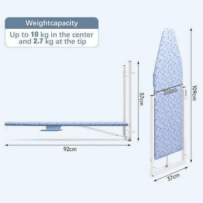 Wall-Mounted Fold-Down Ironing Board with 36-by-12-Inch Surface in Light Blue or Blue Covers