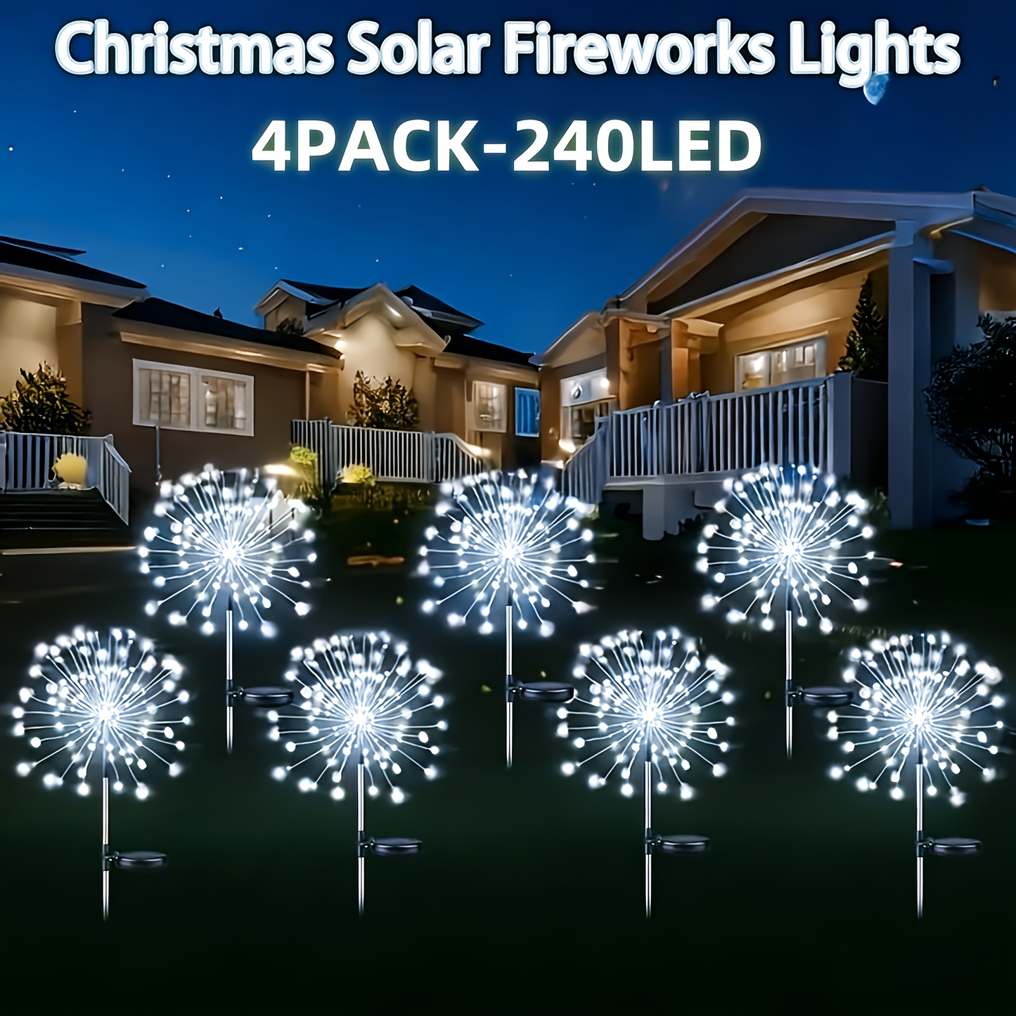 Solar Garden Lights Firework Stakes with 240-640 LEDs, 8 Modes, 4/8 Packs and Three Light Colors
