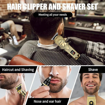 Hair Clipper & Beard Trimmer Set for Men USB Rechargeable with LCD Display – Professional Cordless Barber Kit Home Grooming Bundle, Gift for Men 2pcs or 4pcs