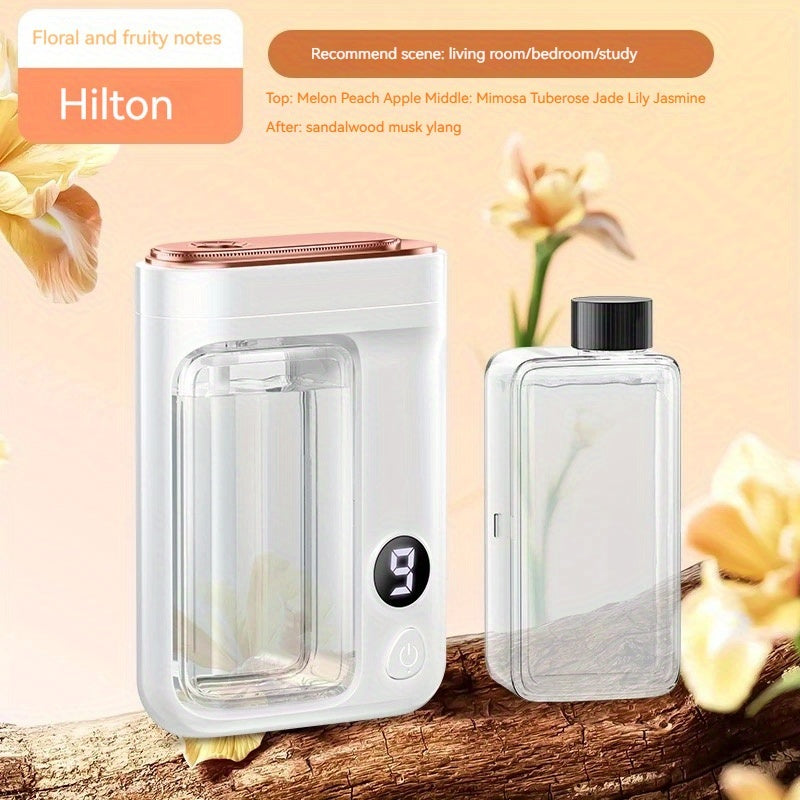 Essential Oil Aromatherapy Diffuser Set – Mini Humidifier with 7 Spray Levels, 1/4/8 Hour Timer, 5.07oz Capacity, Room Decor Scent Diffuser with Hilton, Gardenia, Ocean & Shangri-La Oils