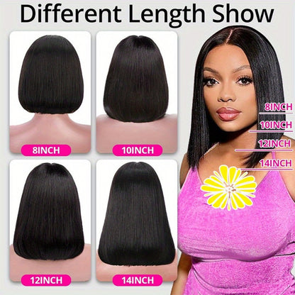 Straight Bob Human-Hair 4x4 Lace Closure Wig in Black with 8, 12, 14 or 16-Inch Length Options