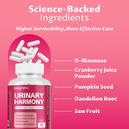 Dietary Supplement Capsules with Megneta Label, D-Mannose, Hibiscus, Cranberry and 60 Count