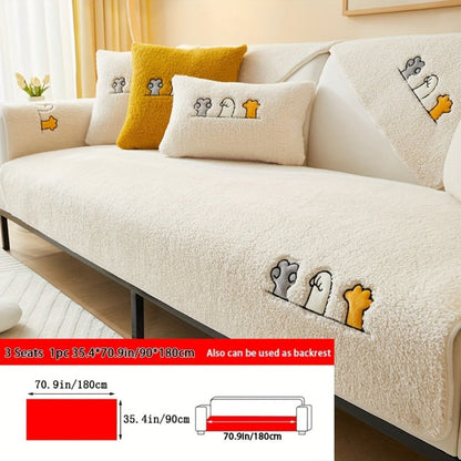 Sofa Cover Thick Plush Shearling Panels with Animal and Bone Embroidery and Non-Slip Feature for 2 to 4 Seats