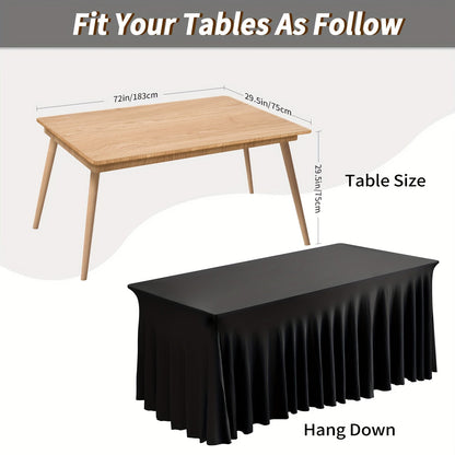 Pleated Rectangle Table Skirts in Black or White with One-, Two- or Four-Piece and Four-Foot Options