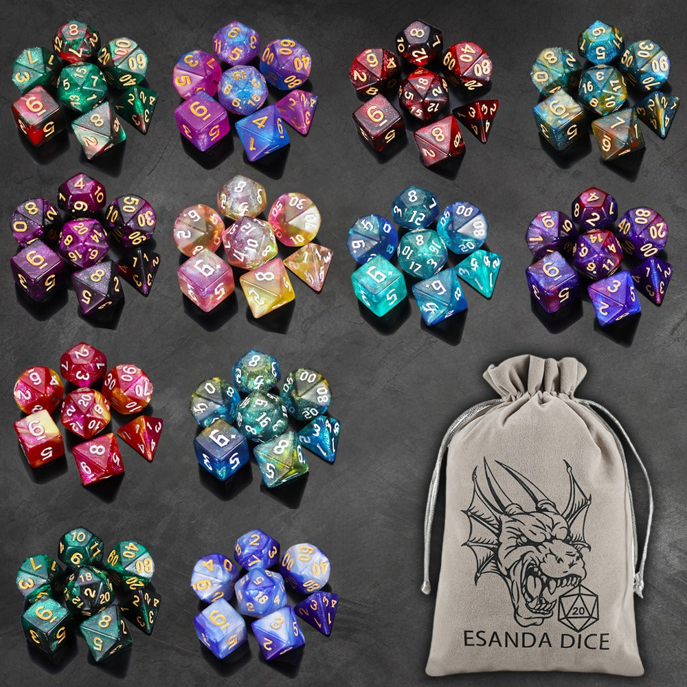 standard tabletop Polyhedral Dice Set 84pcs – Starry Night Glitter Dice with Pouch & Tray for standard tabletop RPG standard tabletop