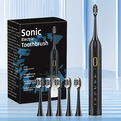 Sonic Electric Toothbrush IPX8 Waterproof USB Rechargeable with 5 Replacement Brush Heads, Smart Timer, Metal Shaft, Couple Design for Adults Men & Women — Black, Green Pink, Pink White