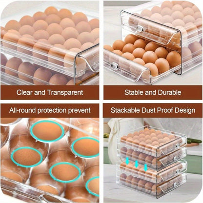 Egg Drawer Food Storage Organizer for Refrigerator with Two Clear Tiers, Lid and 40-Egg Capacity