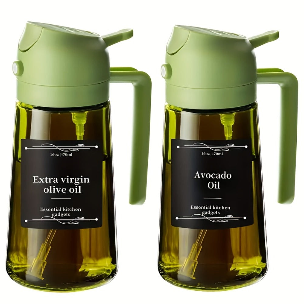 Two-Piece 16-Ounce Glass-Style Oil Dispenser and Sprayer Set in Three Color Configurations