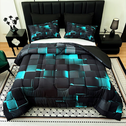 Checkered Quilt Bedding Set in Five Color Designs with Twin, Full, Queen and King Checkout Sizes
