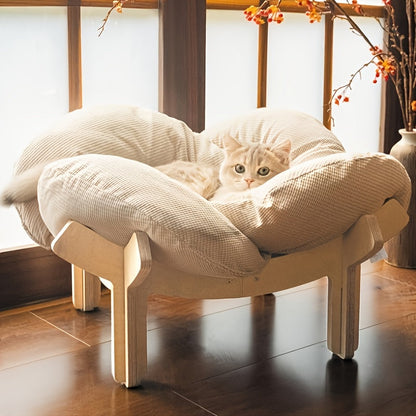 Cat Sofa Heart-Shaped Solid Wood Frame Pet Couch with Soft Cushion for Cats Small Dogs Indoor Chaise Lounge Furniture Beige Blue Pink