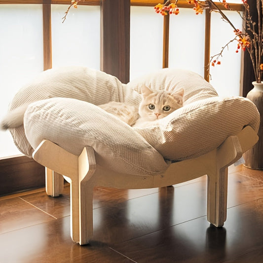 Cat Sofa Heart-Shaped Solid Wood Frame Pet Couch with Soft Cushion for Cats Small Dogs Indoor Chaise Lounge Furniture Beige Blue Pink