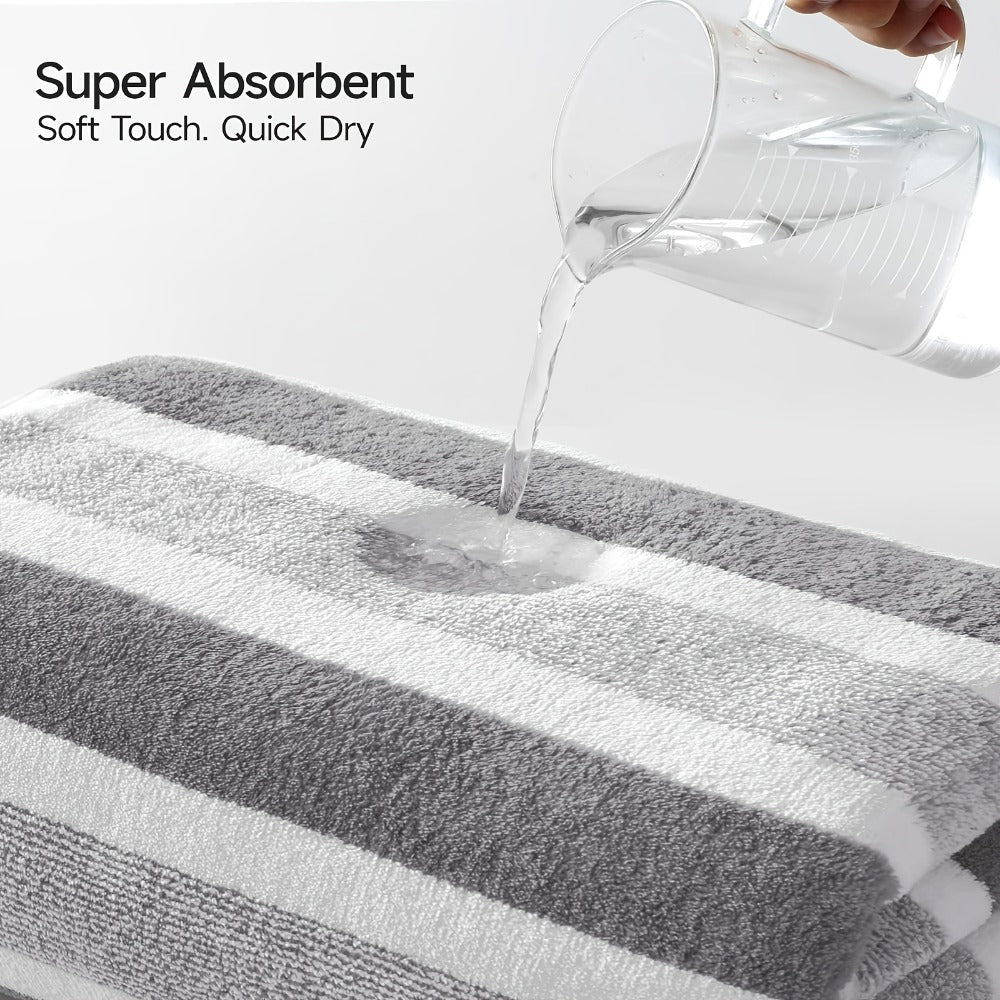 Bath Towels Set 1 or 4 Pack 346GSM Polyester Striped Towels 70 x 140cm in Four Colors for Home and Guest Use