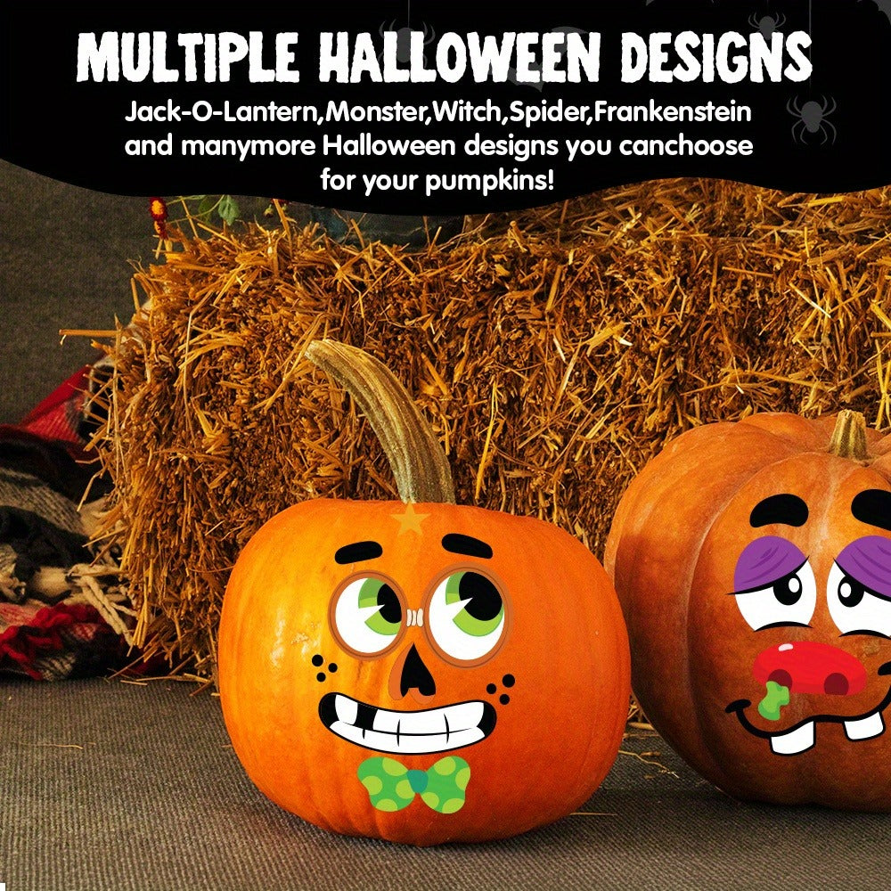 No-Carve Pumpkin Face Sticker Kit with 18 Sheets, 12 Pictured Designs and Up to 40 Face Layouts