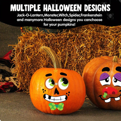 No-Carve Pumpkin Face Sticker Kit with 18 Sheets, 12 Pictured Designs and Up to 40 Face Layouts