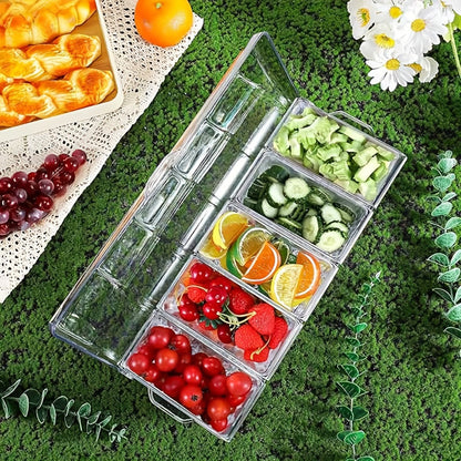 Five-Compartment Serving Bowl Set with Lid, Five Forks and Two Tongs for Party Table Display