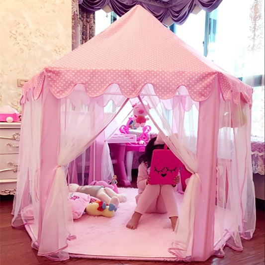 Pink Princess Hexagon Play Tent for Girls Indoor Dream Castle with Gauze Curtain Reading Corner Secret Base Kids Room Decor Pretend Play Birthday Gift Toddlers