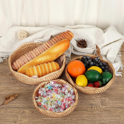 Round Woven-Look Decorative Tray with Raised Rim and Displayed 8.5-Inch Diameter in Natural Color