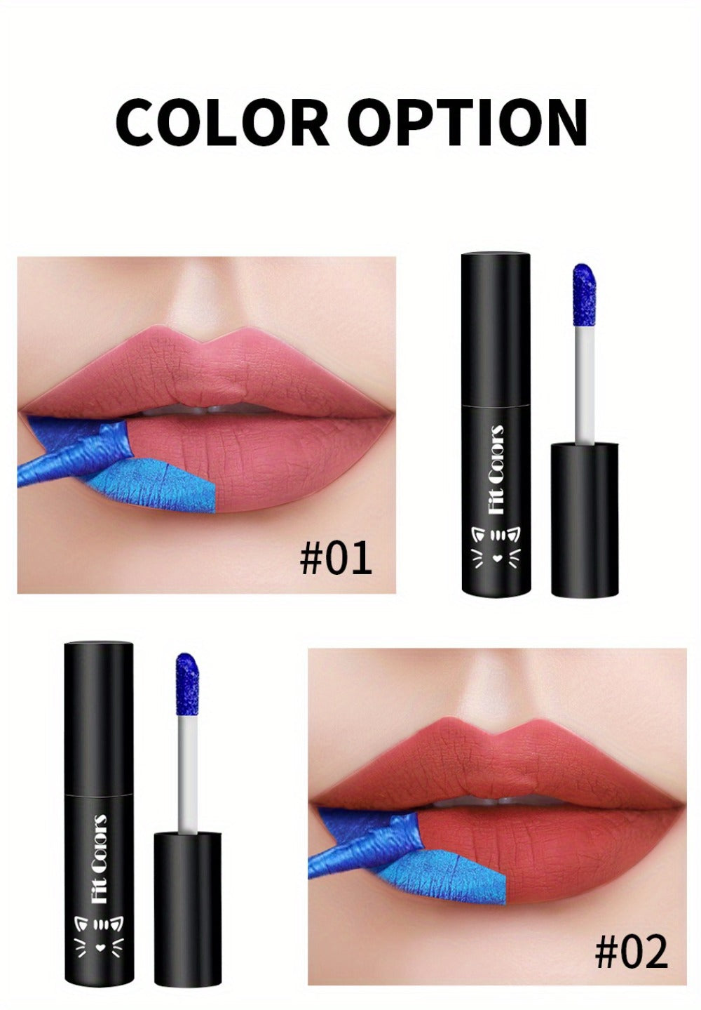Lip Gloss Set by Fit Colors with 3 Bold Blue Matte Lip Colors and Two Retained Set Options