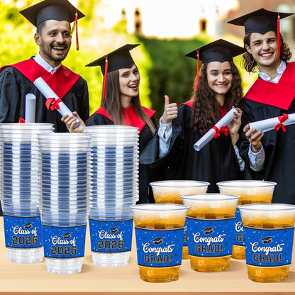 Graduation Cup Party Supplies Pack with 100 14-Ounce Class of 2026 Cups in Six Color Options