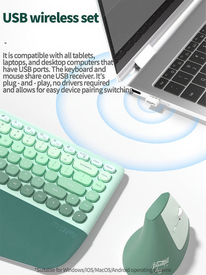 Ergonomic Wireless Keyboard and Mouse Combo with Wrist Support Anti-RSI Silent Keys 2.4GHz Plug-and-Play Gray Gradient Design for Office Home Remote Work Typing Comfort (KLZO)