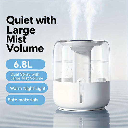Humidifier 6.8L Top-Fill Dual-Mist Model with 10/20-Hour Spray Modes and Low-Water Auto Stop