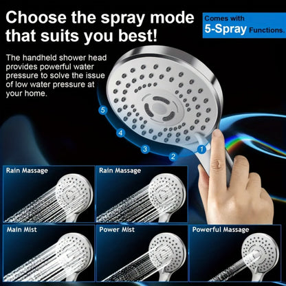 Nine-Setting High-Pressure Shower Head Combo with Handheld Wand, Hose and Adjustable Wall Mount