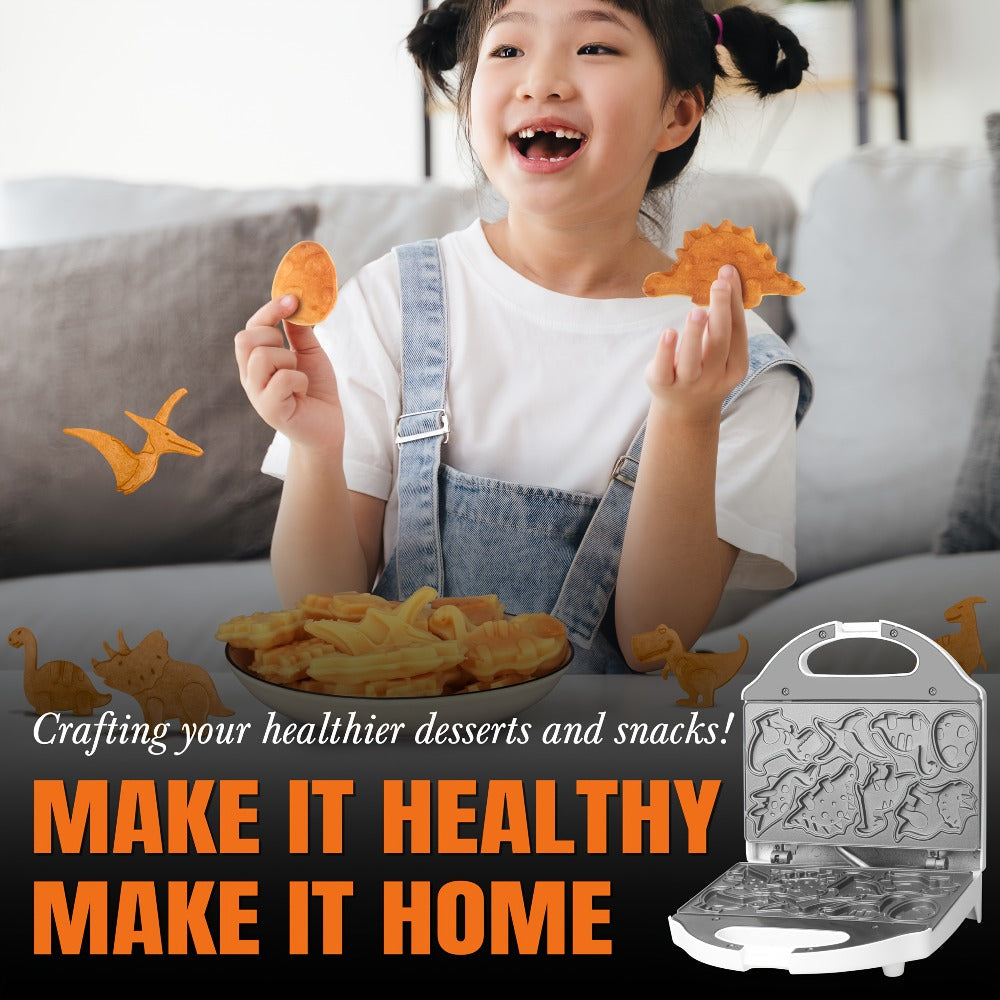 Compact Character Waffle Maker with Dinosaur, Car or Monster Clamshell Plate Style Options