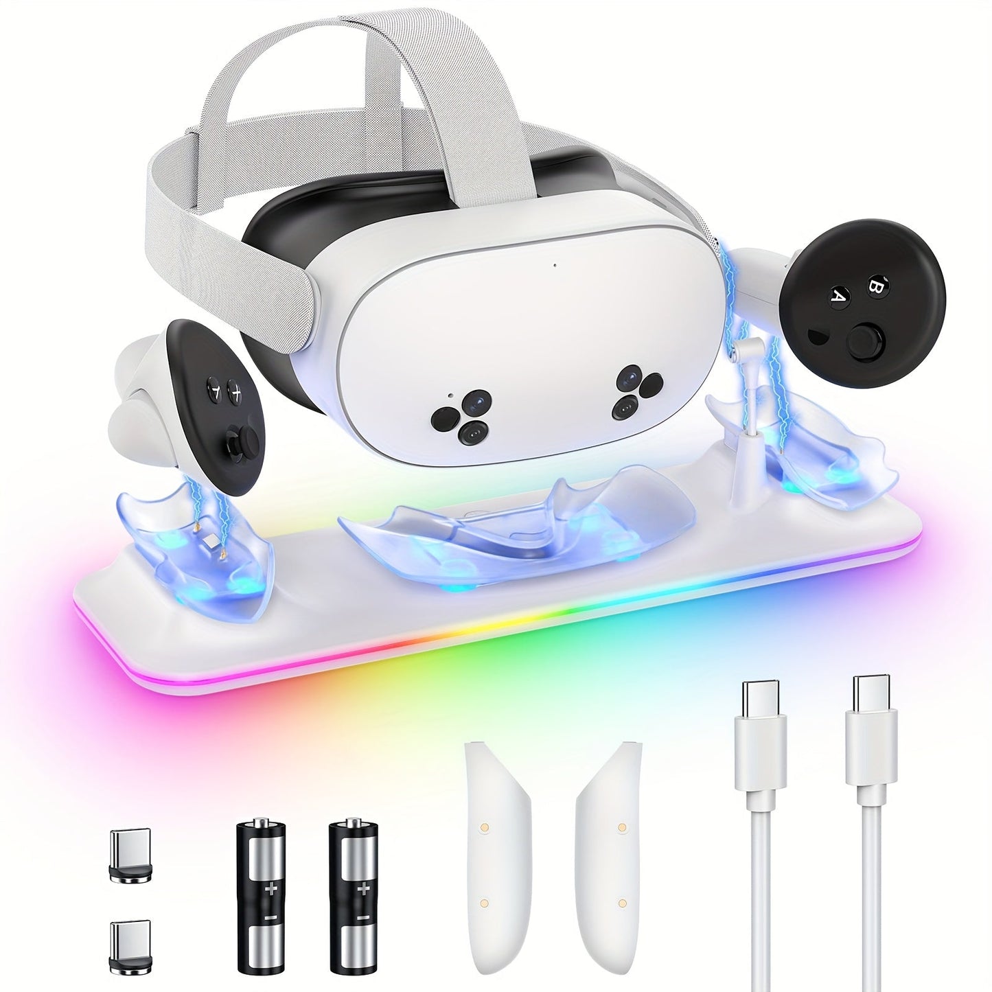 Meta Quest 3S / Quest 3 Charging Dock – PD 18W Fast Charging Station with RGB Light, Magnetic Charger Stand for Headset & Controllers, Includes 2 Rechargeable Batteries, Compatible with Oculus Quest 3S