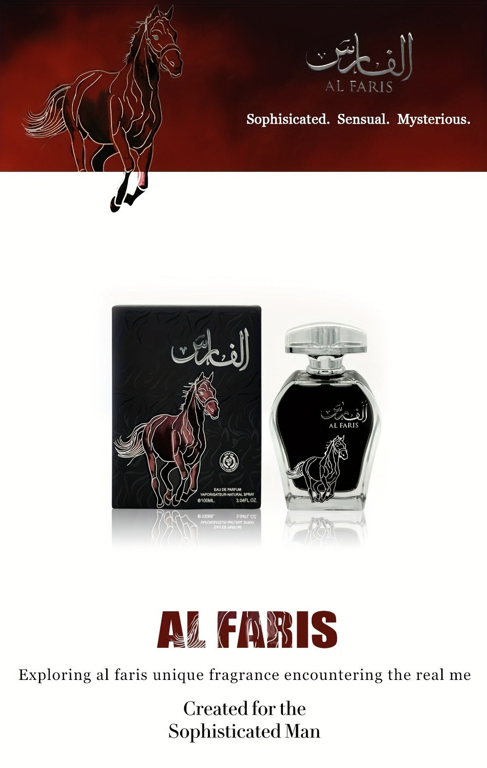 AL FARIS Black Mustang Men Cologne Eau de Parfum 3.38 oz 100ml Dubai Arabian Oriental Fragrance Long Lasting Woody Oud Musk Spray