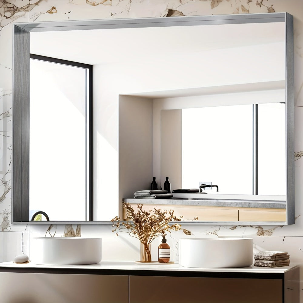 Bathroom Vanity Mirror Wall Mounted Metal Frame Rectangle – Anti-Rust Farmhouse Mirror in Matte Black, Gold & Silver, Multiple Sizes, Horizontal or Vertical Hang