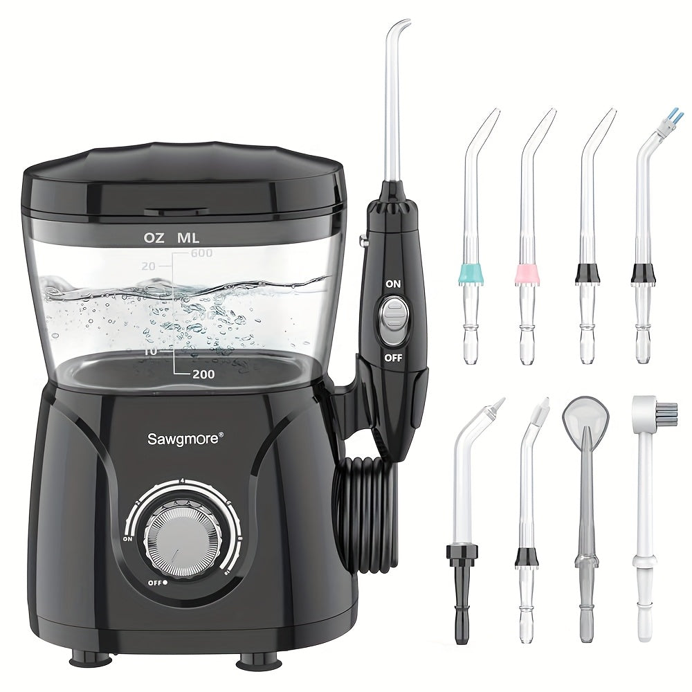600 ml Desktop Water Flosser in Black with 10 Pressure Levels, Eight Nozzles and Large Tank