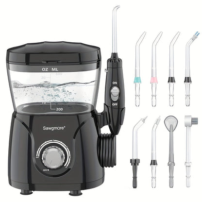 600 ml Desktop Water Flosser in Black with 10 Pressure Levels, Eight Nozzles and Large Tank