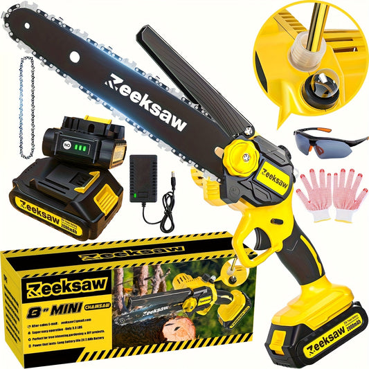Cordless Mini Chainsaw 8 Inch with 2x2.0Ah Batteries & Charger – Auto Oiler, Chain Tensioning, 26ft/s Speed for Tree Branches & Yard Work