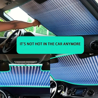 Retractable Windshield Sunshade Aluminum | Auto Fold UV Resistant Heat Insulation, Buckle Stick Install, Front Window Sun Shade Curtain for Car SUV Truck