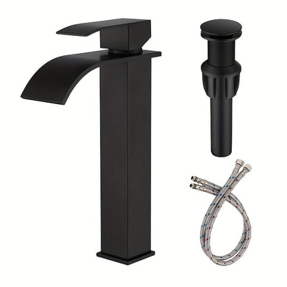 Single-Handle Waterfall Bathroom Faucet with Deck Plate, Drain Options and Single or Two-Piece Finishes