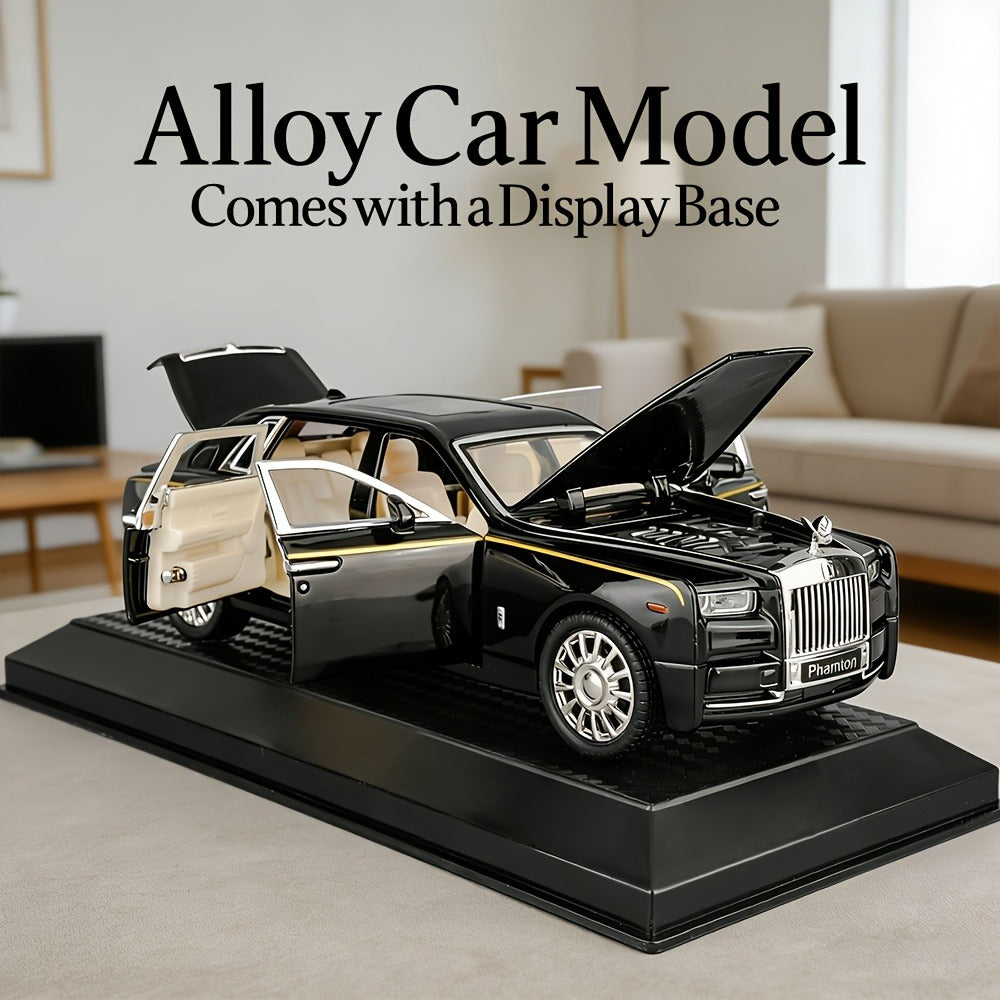 Collectible Zinc Alloy Diecast Car Model with Display Base and Opening Doors in White, Black or Pink