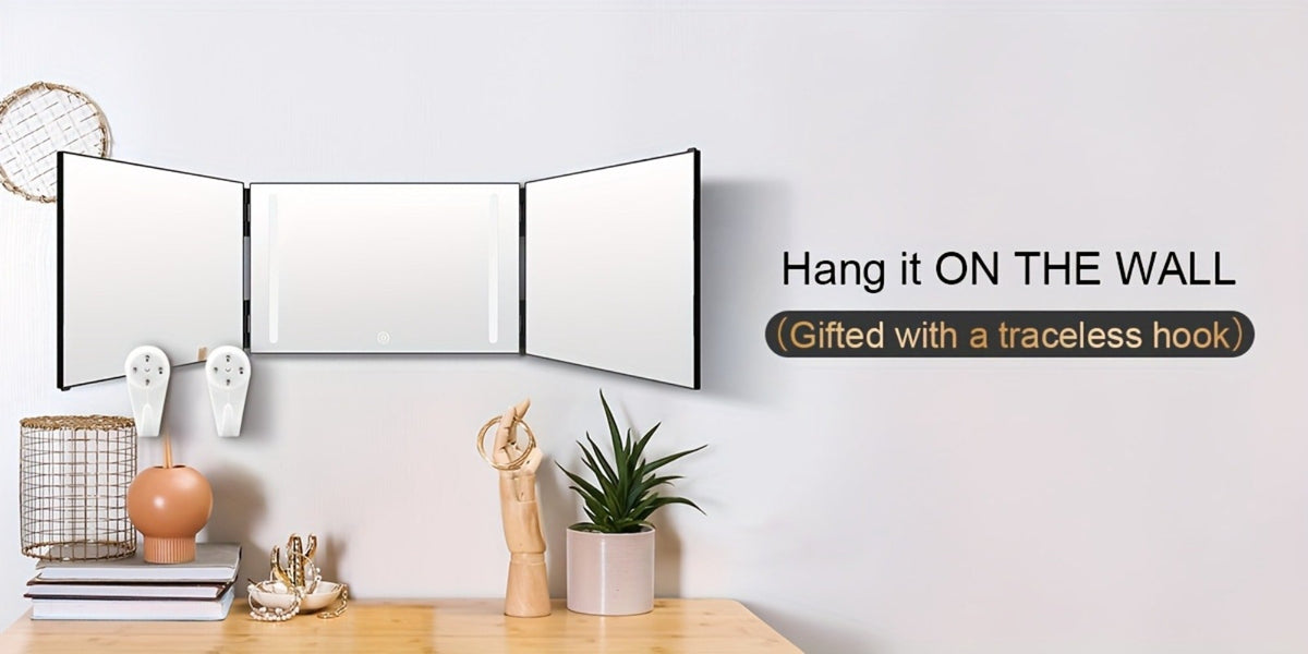 360° LED Self Hair Cutting Mirror, Anti-Fog HD Glass, Touch Dimming LED Light, USB Rechargeable 1500mAh