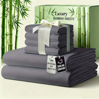 Bed Sheet Set 6-Piece Bamboo-Viscose Microfiber Blend with Twill Weave and 40–44 cm Pocket
