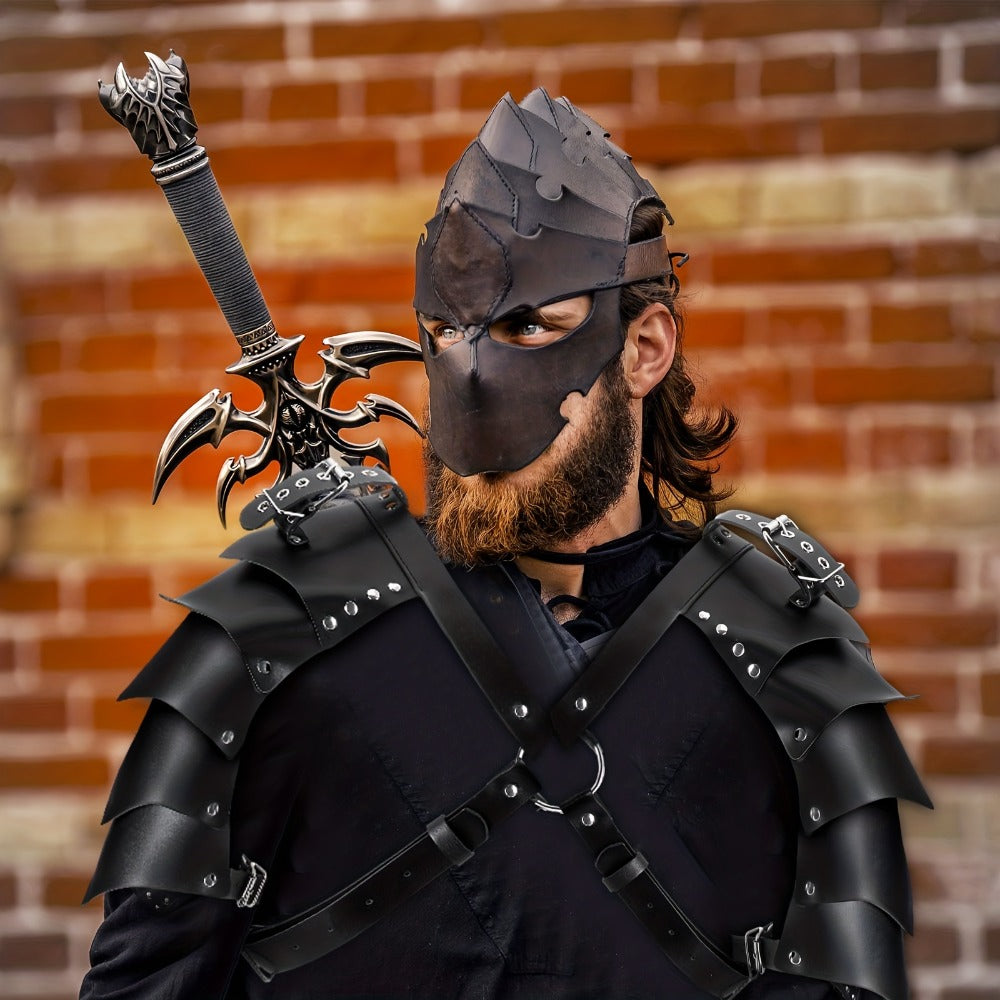 Costume Accessories 4-Piece Medieval Armor Set with Shoulder Cape, Arm Guards and Belt in Black