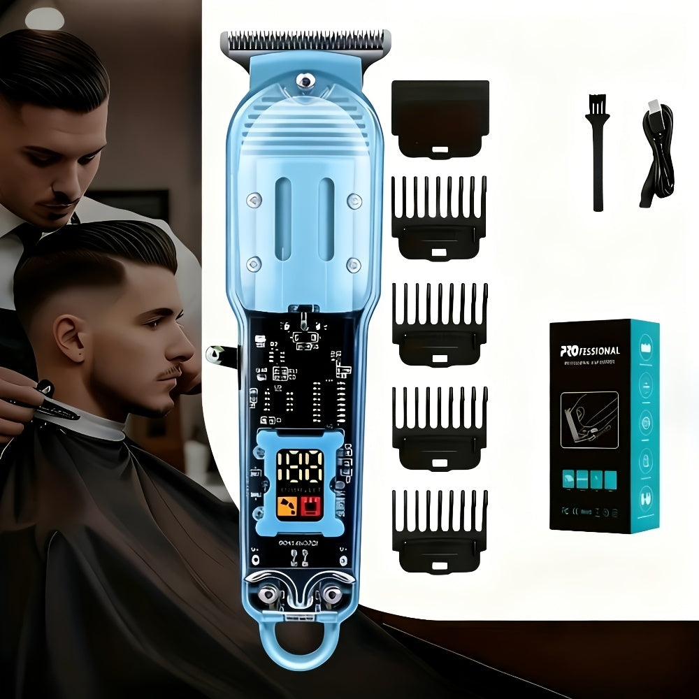 LED Hair Clipper for Men - USB-C Rechargeable Cordless Beard Trimmer with LED Display & 4 Guide Combs, Barber-Grade Home Haircut Kit, Blue Green Red Black, Gift for Men