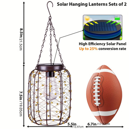 Solar Hanging Lanterns 2 Pack Outdoor Vintage Copper Wire LED Lantern Lights for Garden Patio Porch Gazebo Pergola Pathway Yard Decor
