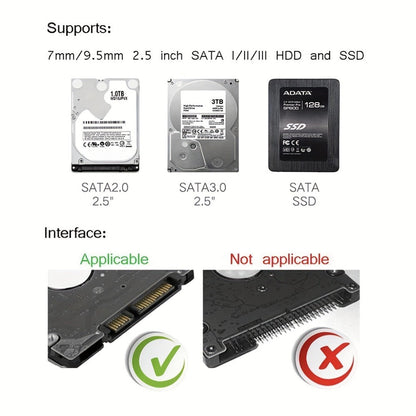 2.5 Inch External Hard Drive Enclosure USB 2.0 to SATA III Converter - Supports Up to 6TB HDD SSD, UASP High-Speed Transfer, Tool-Free Installation, ABS, Compatible with 7mm & 9.5mm Drives (Drive Not Included)