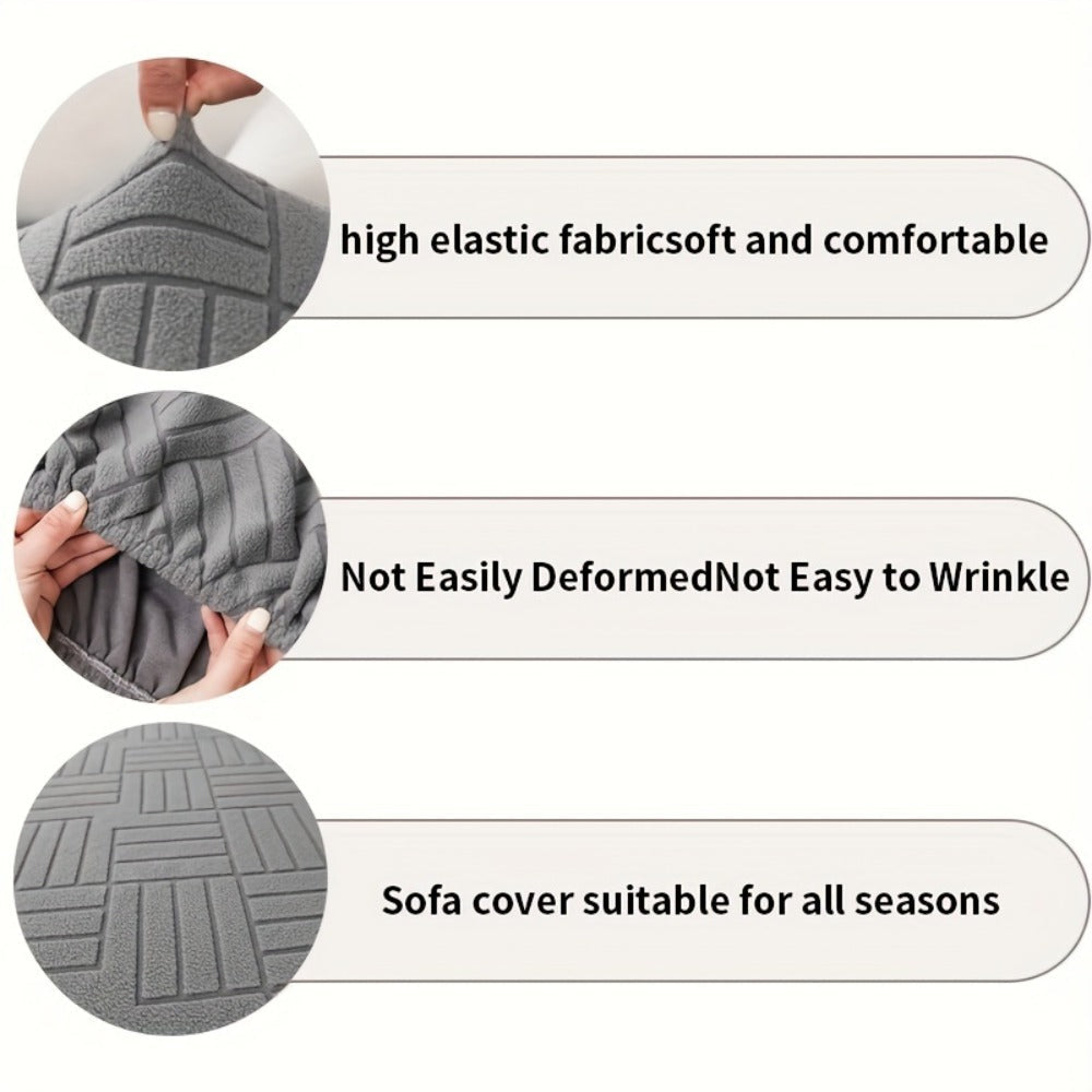 Sofa Cover, Deep Gray Stretch Seat and Chaise Slipcover with Elastic-Band Edge in Six Size Options